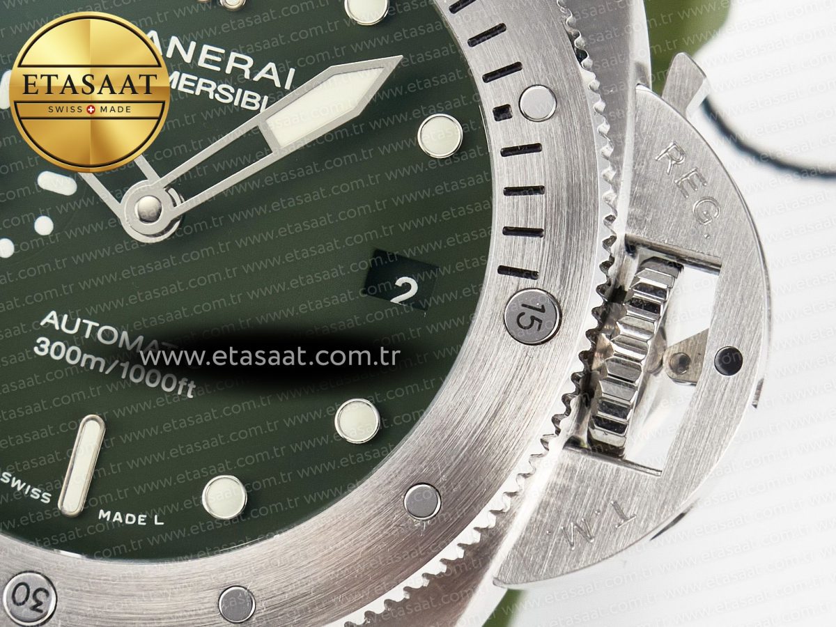 PAM1055 Luminor Submersible 42mm Verde Militare VSF 1:1 Best Edition on Green Rubber Strap P.900 Clone - Görsel 13
