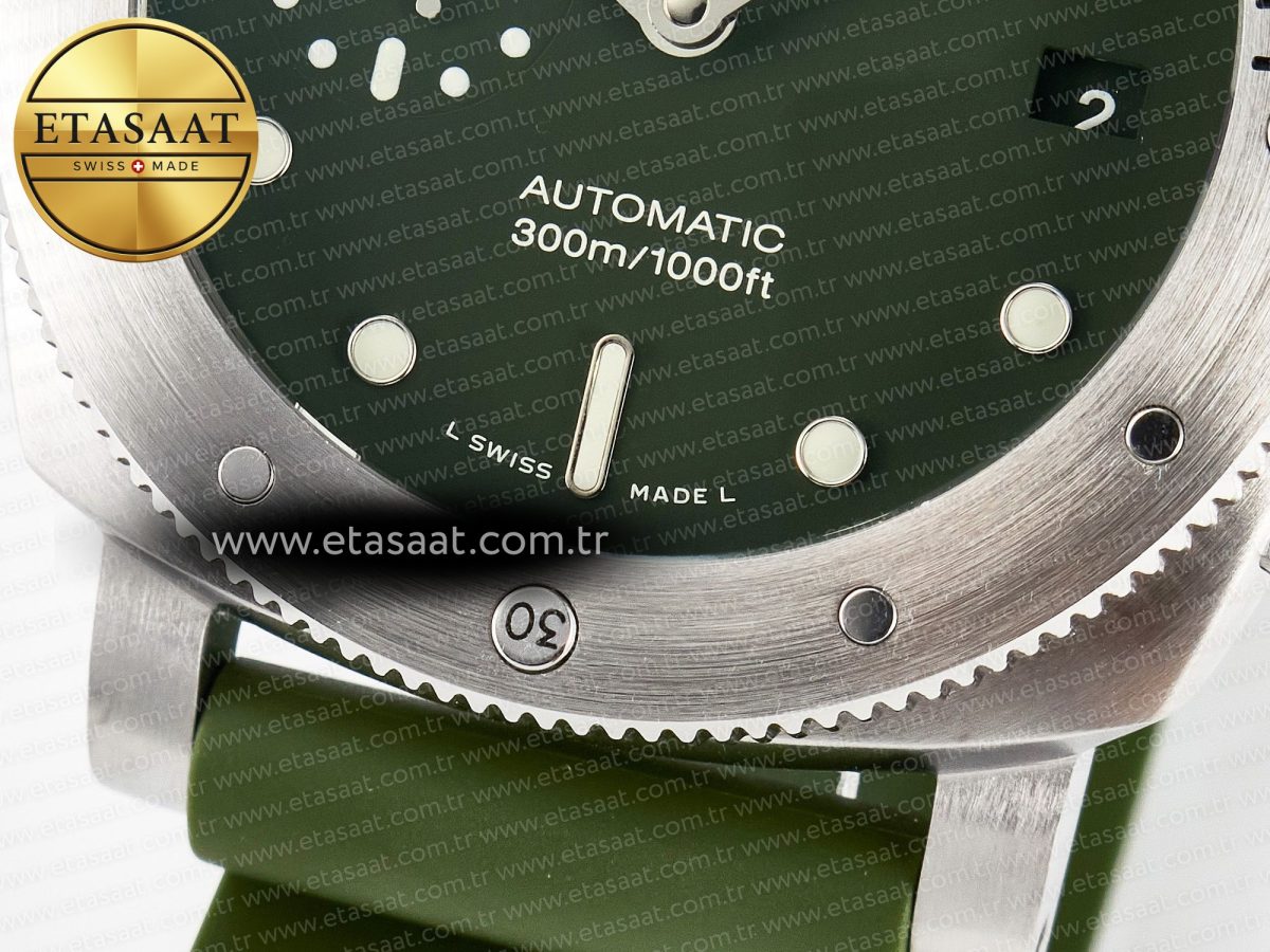 PAM1055 Luminor Submersible 42mm Verde Militare VSF 1:1 Best Edition on Green Rubber Strap P.900 Clone - Görsel 14