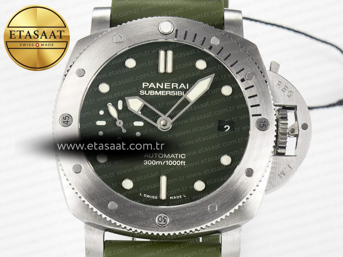 PAM1055 Luminor Submersible 42mm Verde Militare VSF 1:1 Best Edition on Green Rubber Strap P.900 Clone - Görsel 4