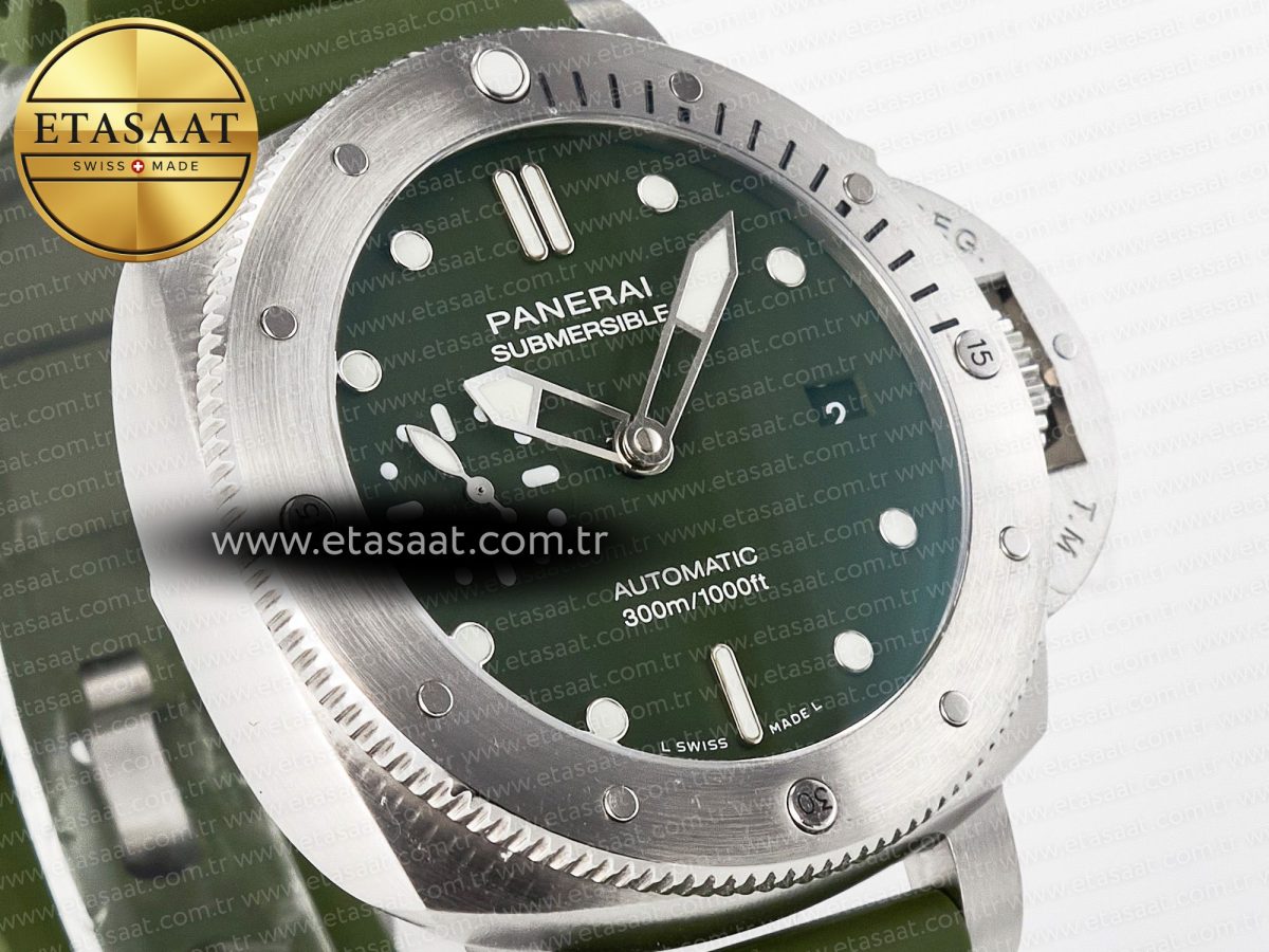 PAM1055 Luminor Submersible 42mm Verde Militare VSF 1:1 Best Edition on Green Rubber Strap P.900 Clone - Görsel 5