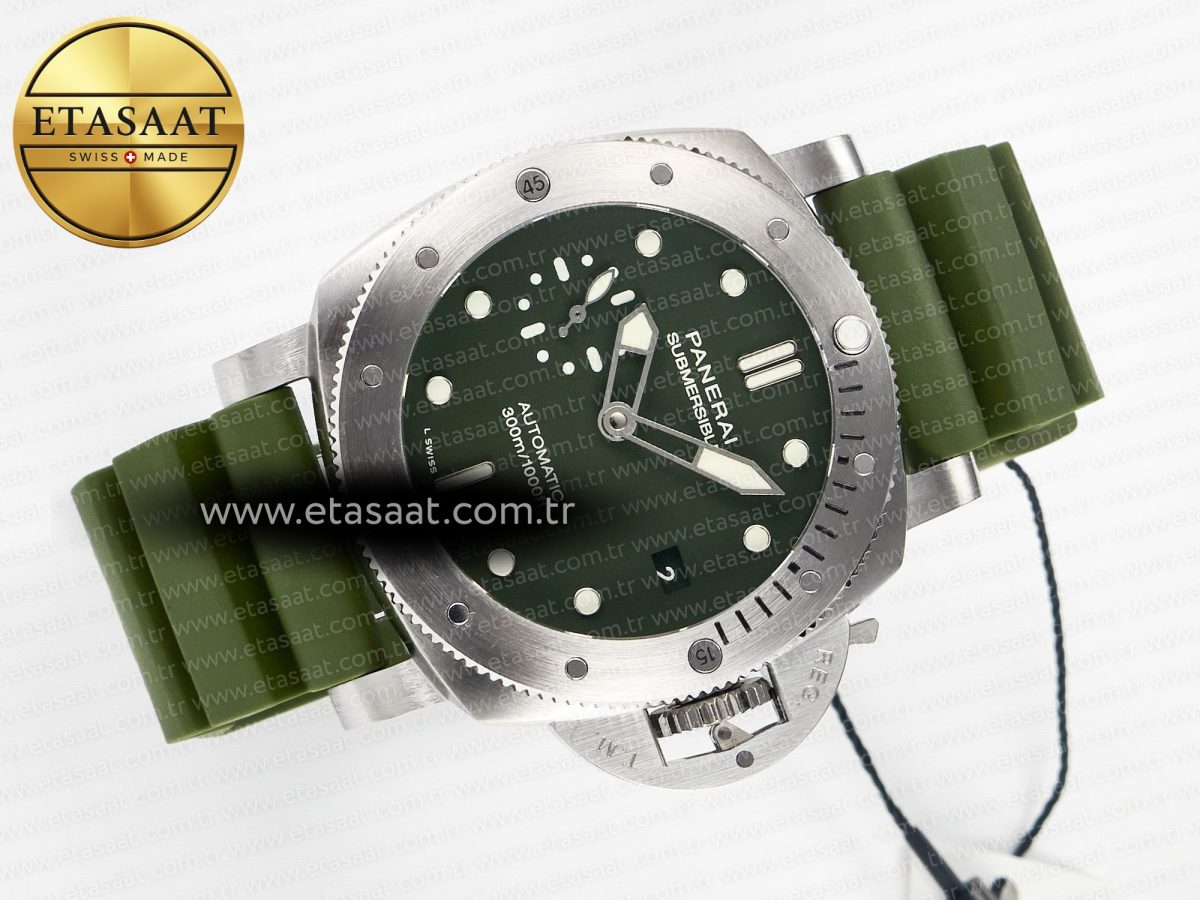 PAM1055 Luminor Submersible 42mm Verde Militare VSF 1:1 Best Edition on Green Rubber Strap P.900 Clone - Görsel 8