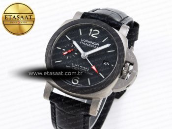 PAM1096 W LUMINOR GMT 42MM TITANIUM VSF 1:1 BEST EDITION BLACK DIAL ON BLACK LEATHER STRAP P.9011 SUPER CLONE