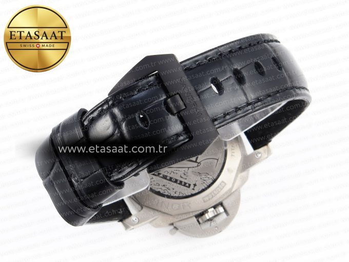 PAM1096 W LUMINOR GMT 42MM TITANIUM VSF 1:1 BEST EDITION BLACK DIAL ON BLACK LEATHER STRAP P.9011 SUPER CLONE - Görsel 17