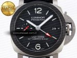PAM1096 W LUMINOR GMT 42MM TITANIUM VSF 1:1 BEST EDITION BLACK DIAL ON BLACK LEATHER STRAP P.9011 SUPER CLONE - Görsel 4