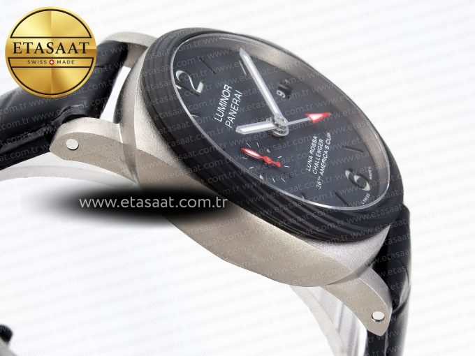 PAM1096 W LUMINOR GMT 42MM TITANIUM VSF 1:1 BEST EDITION BLACK DIAL ON BLACK LEATHER STRAP P.9011 SUPER CLONE - Görsel 9