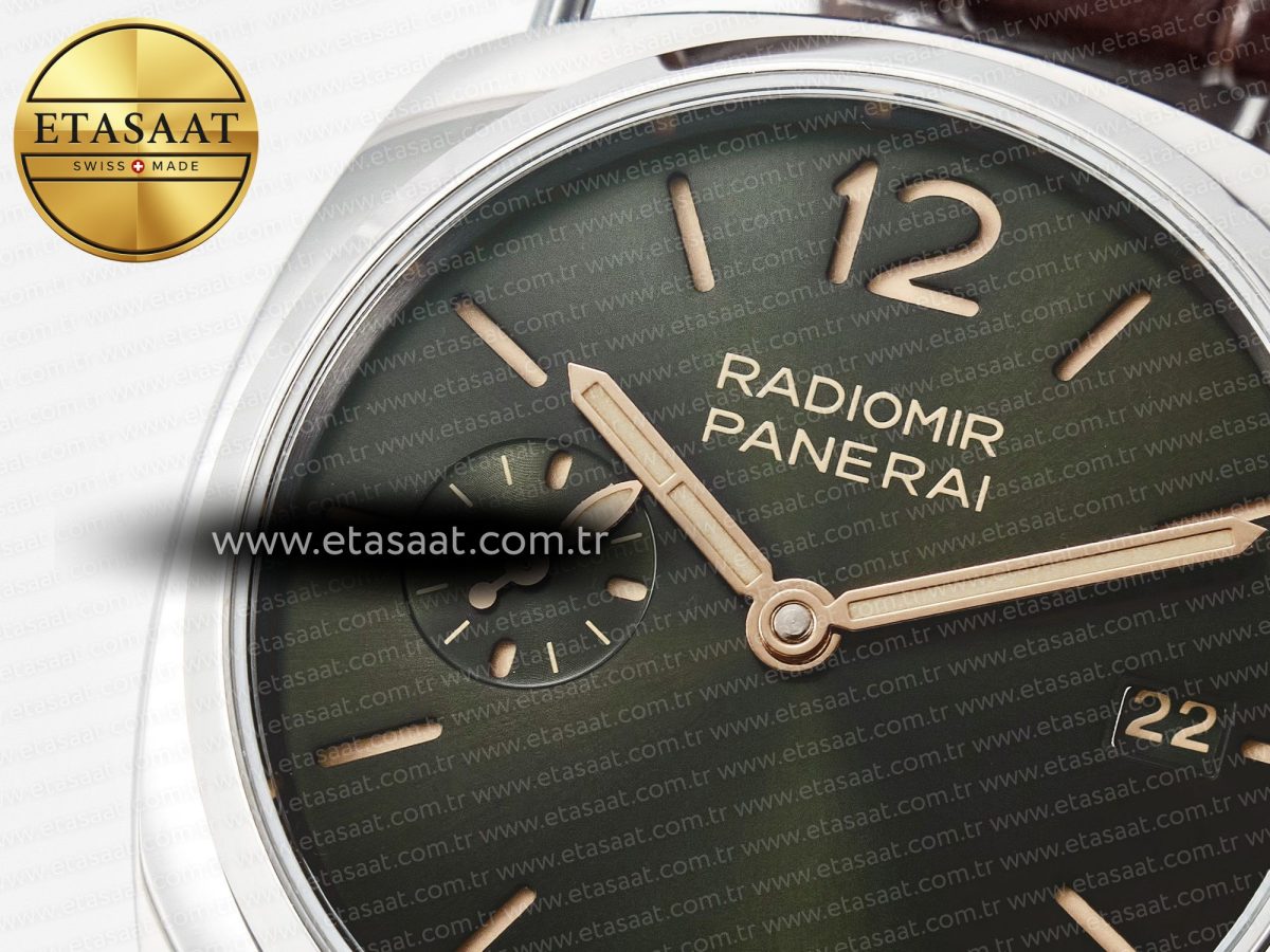 PAM1386 Radiomir 40mm TTF 1:1 Best Edition Green Dial on Brown Leather Strap P900 - Görsel 10