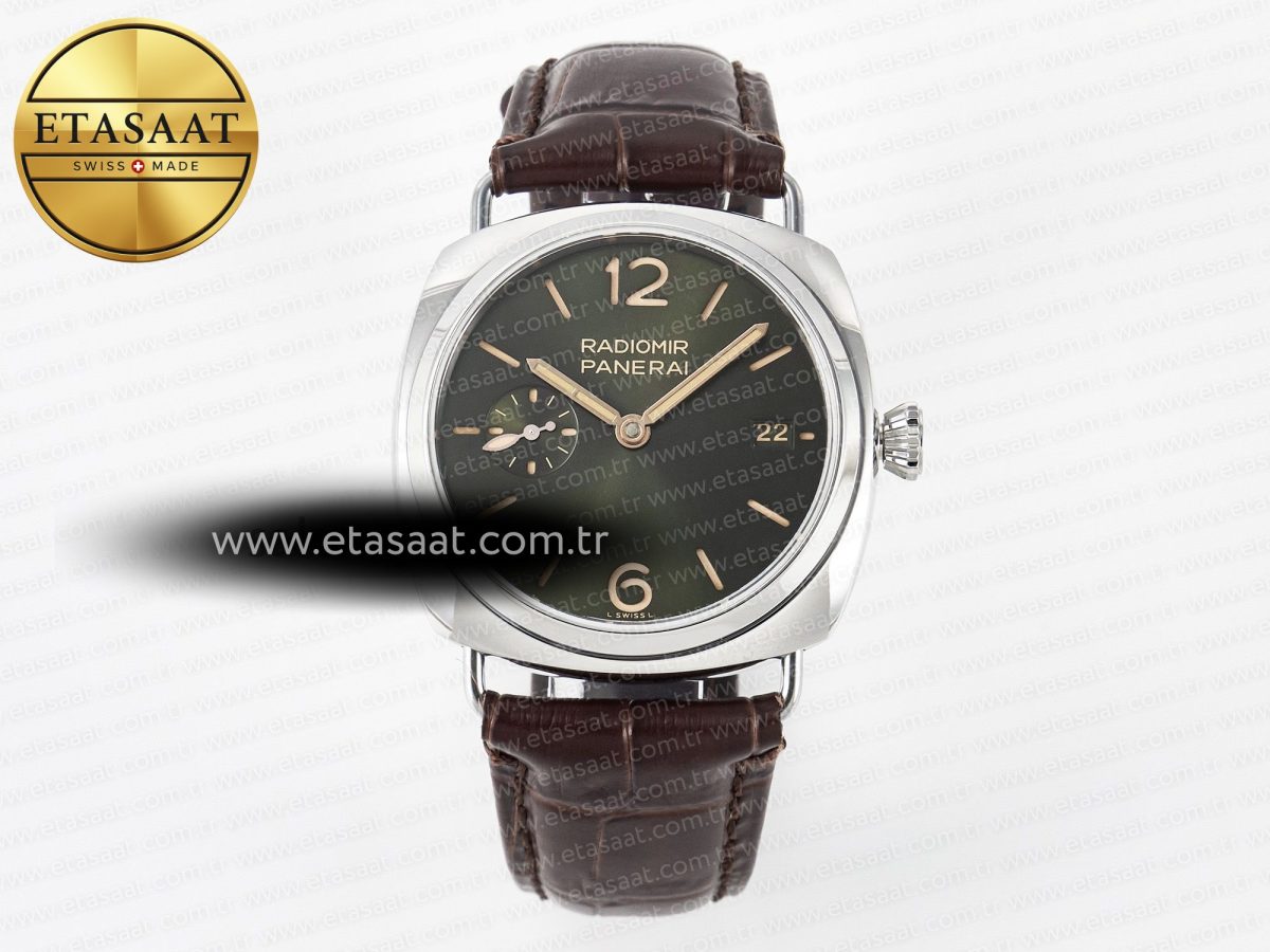 PAM1386 Radiomir 40mm TTF 1:1 Best Edition Green Dial on Brown Leather Strap P900 - Görsel 3