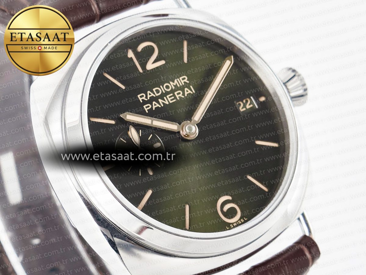 PAM1386 Radiomir 40mm TTF 1:1 Best Edition Green Dial on Brown Leather Strap P900 - Görsel 5