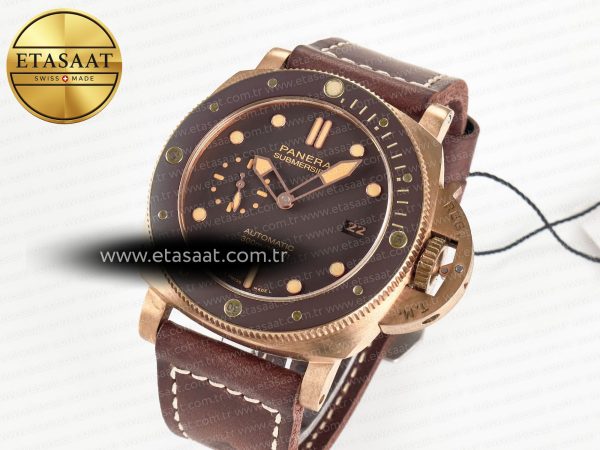 PAM968 V Bronzo VSF 1:1 Best Edition Brown Ceramic Bezel and Dial on Brown Calfskin Strap P.9010 Clone