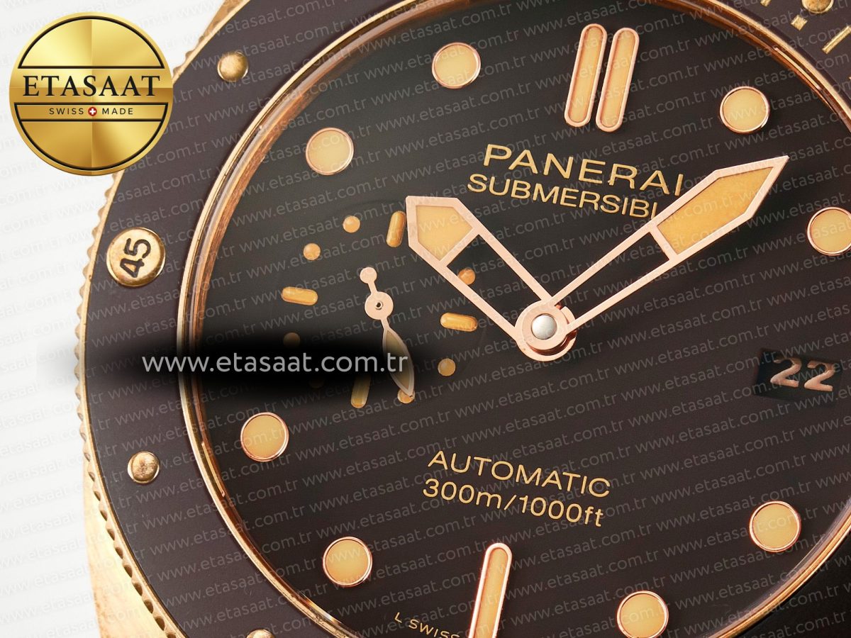 PAM968 V Bronzo VSF 1:1 Best Edition Brown Ceramic Bezel and Dial on Brown Calfskin Strap P.9010 Clone - Görsel 10