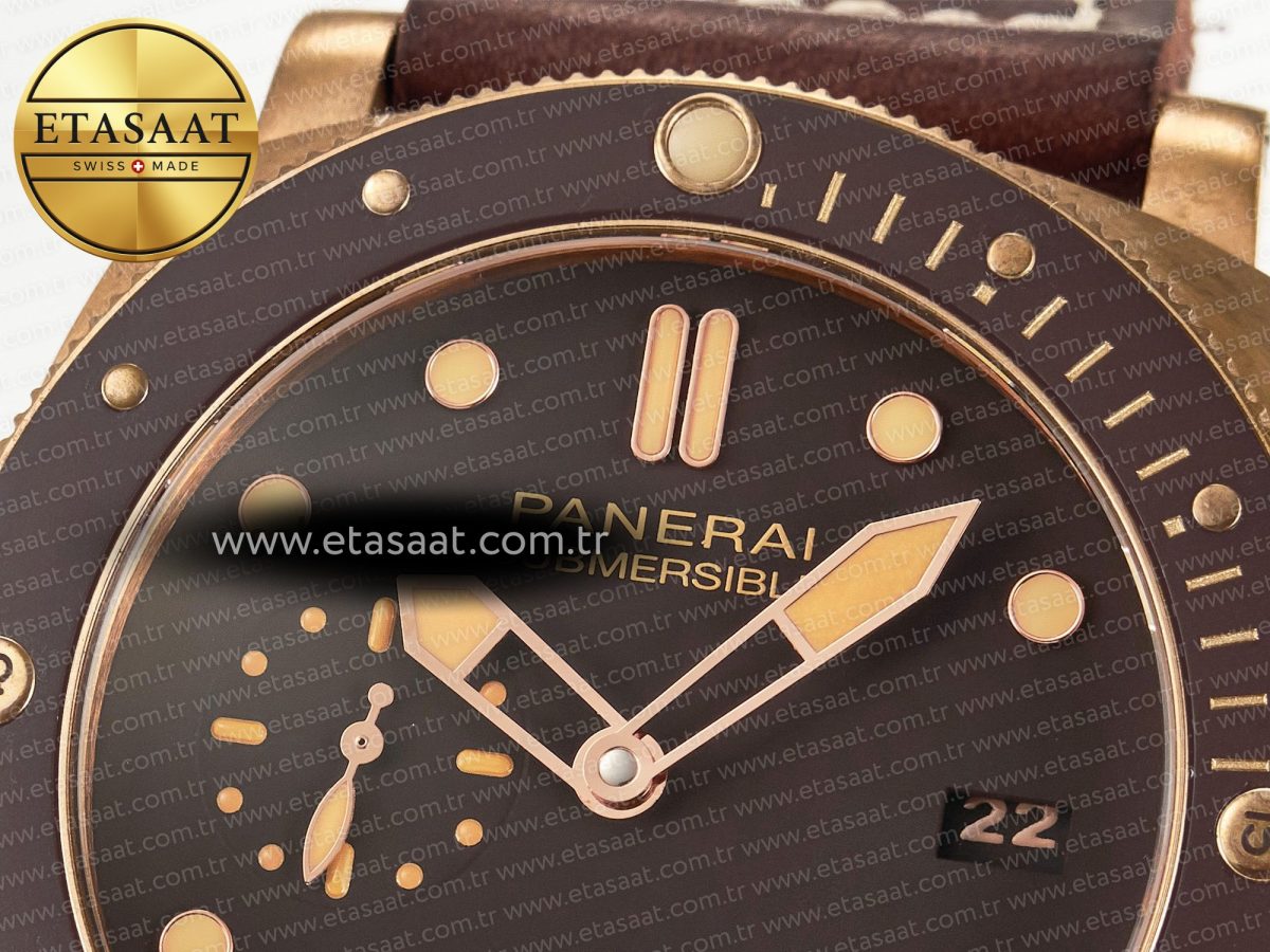PAM968 V Bronzo VSF 1:1 Best Edition Brown Ceramic Bezel and Dial on Brown Calfskin Strap P.9010 Clone - Görsel 11