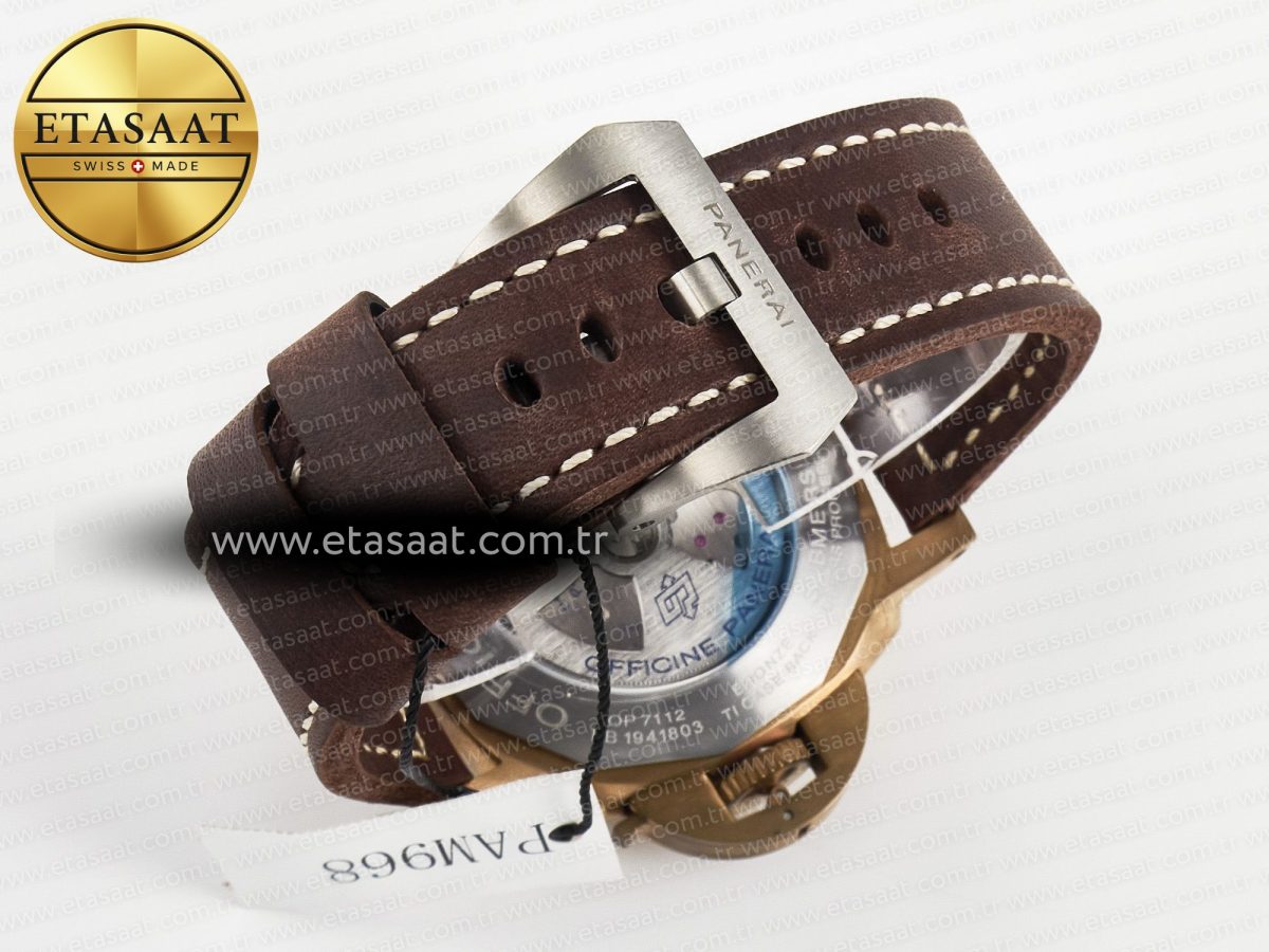 PAM968 V Bronzo VSF 1:1 Best Edition Brown Ceramic Bezel and Dial on Brown Calfskin Strap P.9010 Clone - Görsel 17