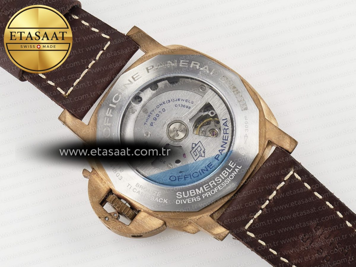 PAM968 V Bronzo VSF 1:1 Best Edition Brown Ceramic Bezel and Dial on Brown Calfskin Strap P.9010 Clone - Görsel 18