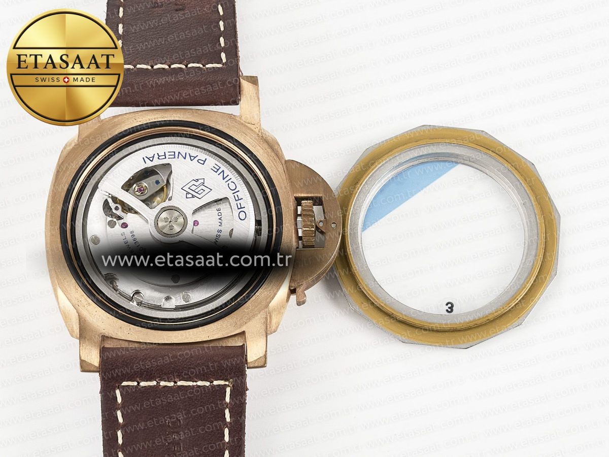 PAM968 V Bronzo VSF 1:1 Best Edition Brown Ceramic Bezel and Dial on Brown Calfskin Strap P.9010 Clone - Görsel 19
