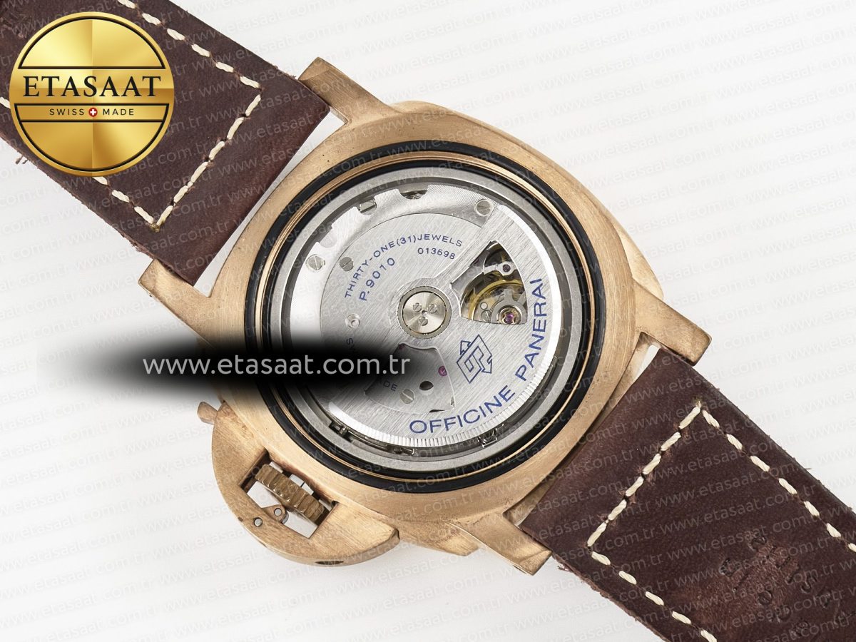PAM968 V Bronzo VSF 1:1 Best Edition Brown Ceramic Bezel and Dial on Brown Calfskin Strap P.9010 Clone - Görsel 20