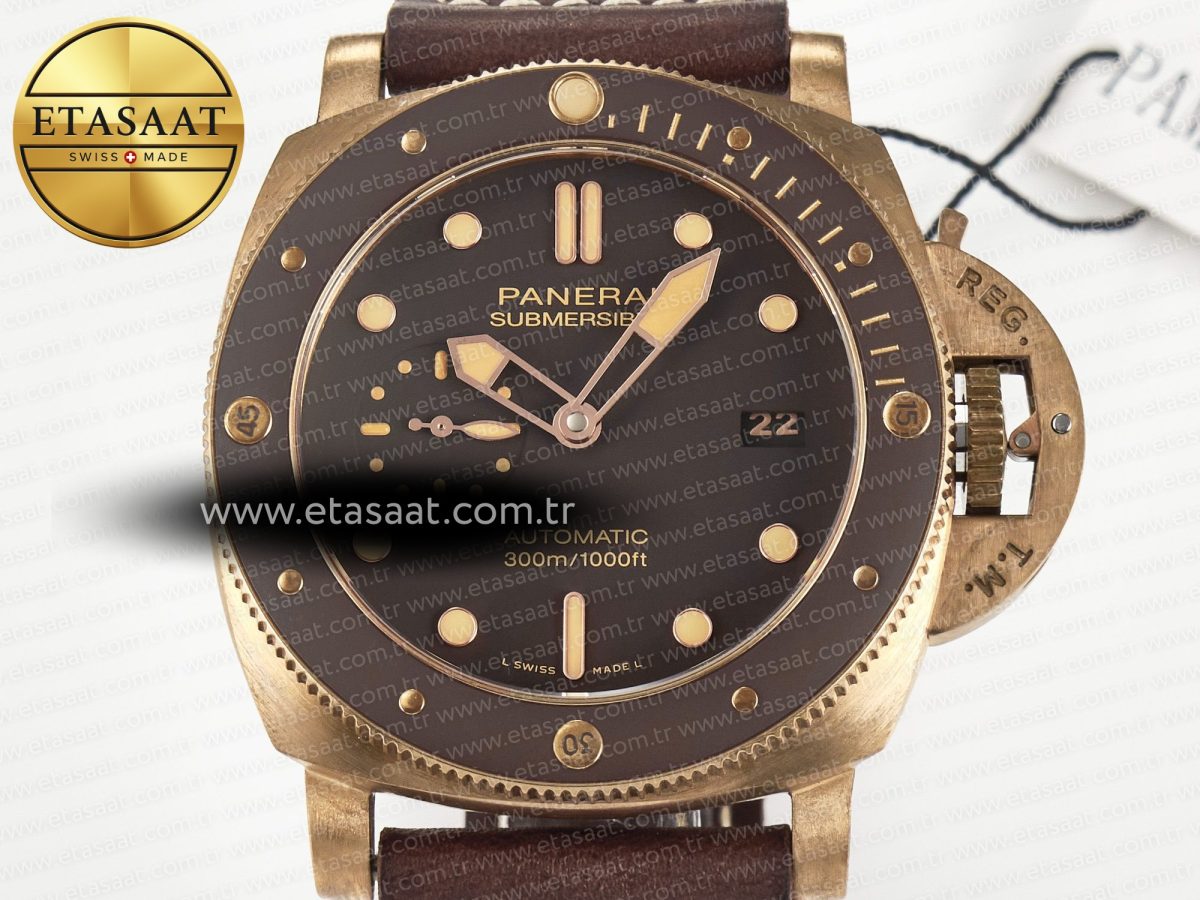 PAM968 V Bronzo VSF 1:1 Best Edition Brown Ceramic Bezel and Dial on Brown Calfskin Strap P.9010 Clone - Görsel 4