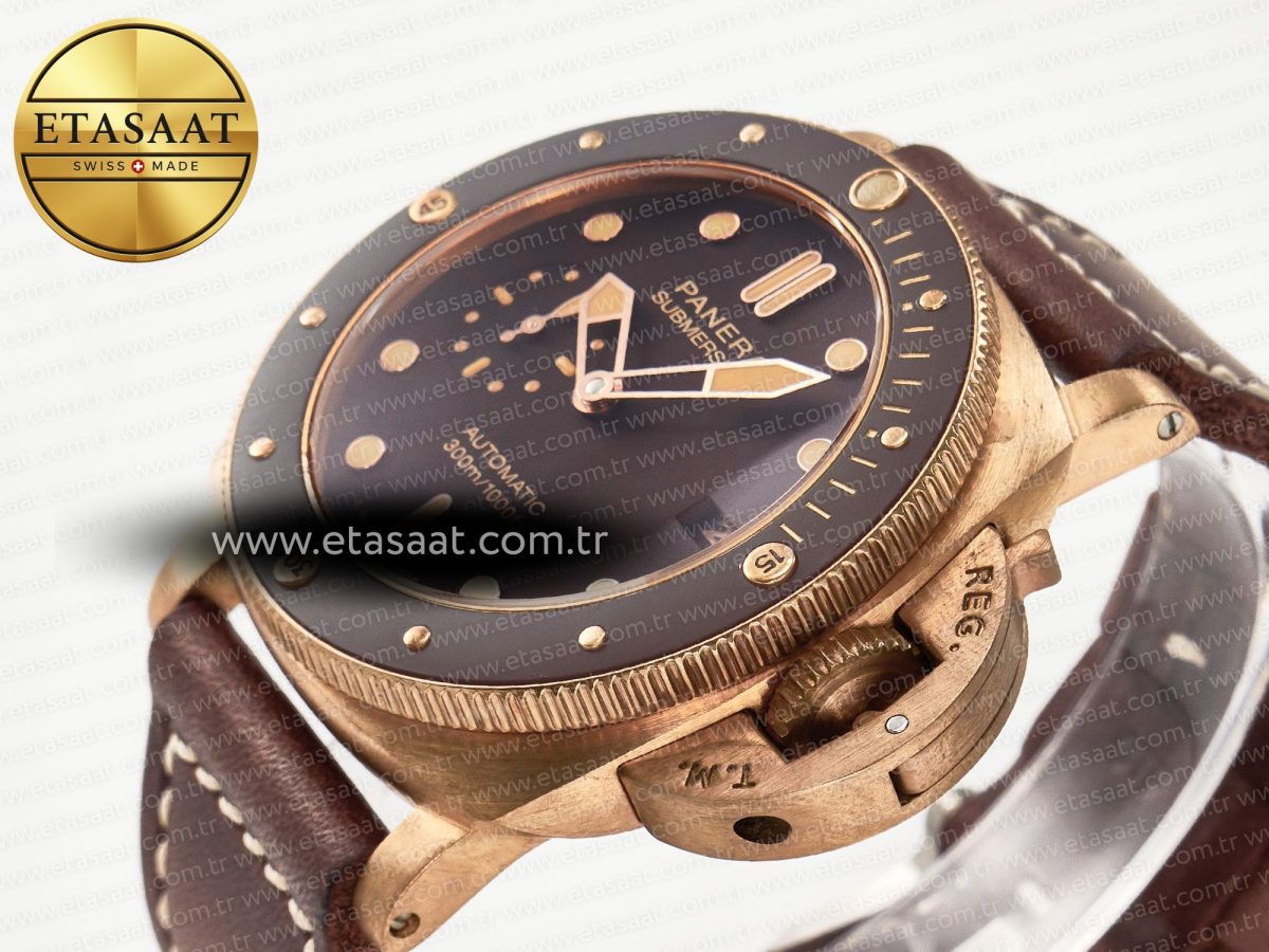 PAM968 V Bronzo VSF 1:1 Best Edition Brown Ceramic Bezel and Dial on Brown Calfskin Strap P.9010 Clone - Görsel 6