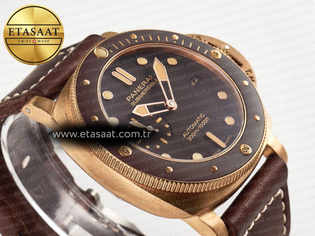 PAM968 V Bronzo VSF 1:1 Best Edition Brown Ceramic Bezel and Dial on Brown Calfskin Strap P.9010 Clone - Görsel 7