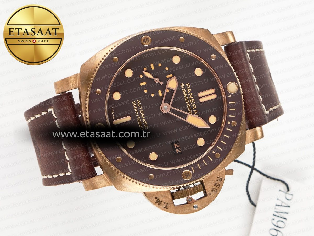 PAM968 V Bronzo VSF 1:1 Best Edition Brown Ceramic Bezel and Dial on Brown Calfskin Strap P.9010 Clone - Görsel 8