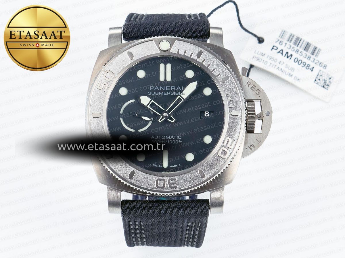PAM984 Mike Horn Submersible VSF 1:1 Best Edition Black Dial on Black Nylon Strap P.9010 Clone - Görsel 3