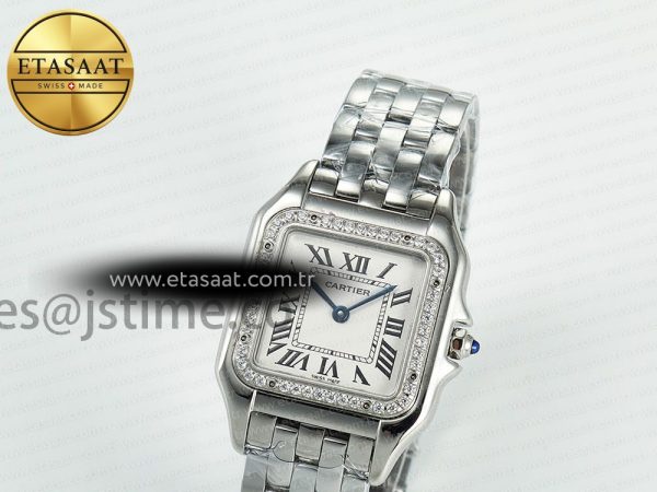 Panthère Secrete Ladies 27mm SS Diamonds Bezel J12F 1:1 Best Edition White Dial on SS Bracelet Ronda Quartz