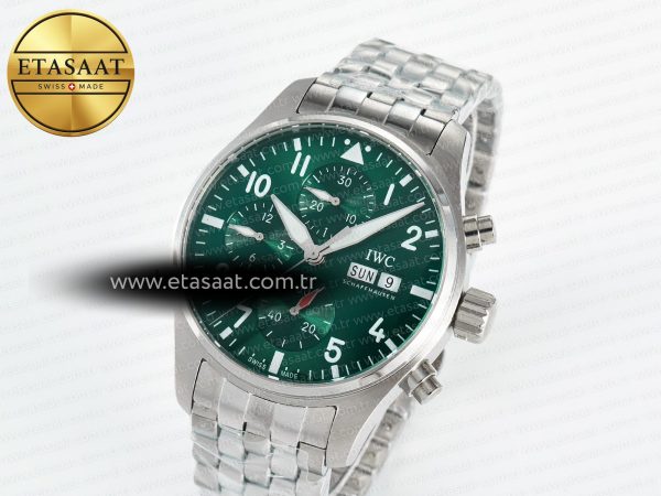 Pilot’s Watch IW388104 BLSF 1:1 Best Edition Performance Chronograph 41mm SS Green Dial On Stainless steel bracelet A7750 to 69385