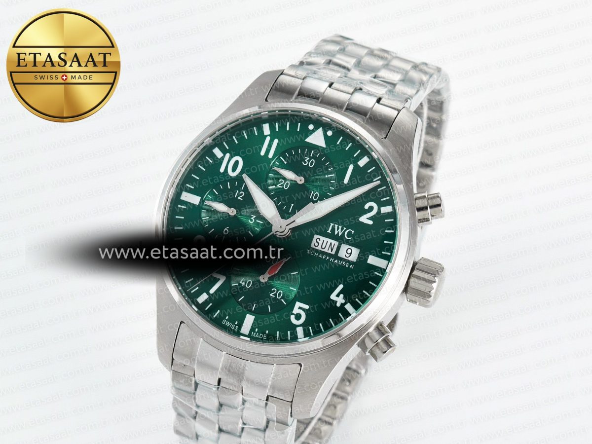 Pilot’s Watch IW388104 BLSF 1:1 Best Edition Performance Chronograph 41mm SS Green Dial On Stainless steel bracelet A7750 to 69385 - Görsel 2
