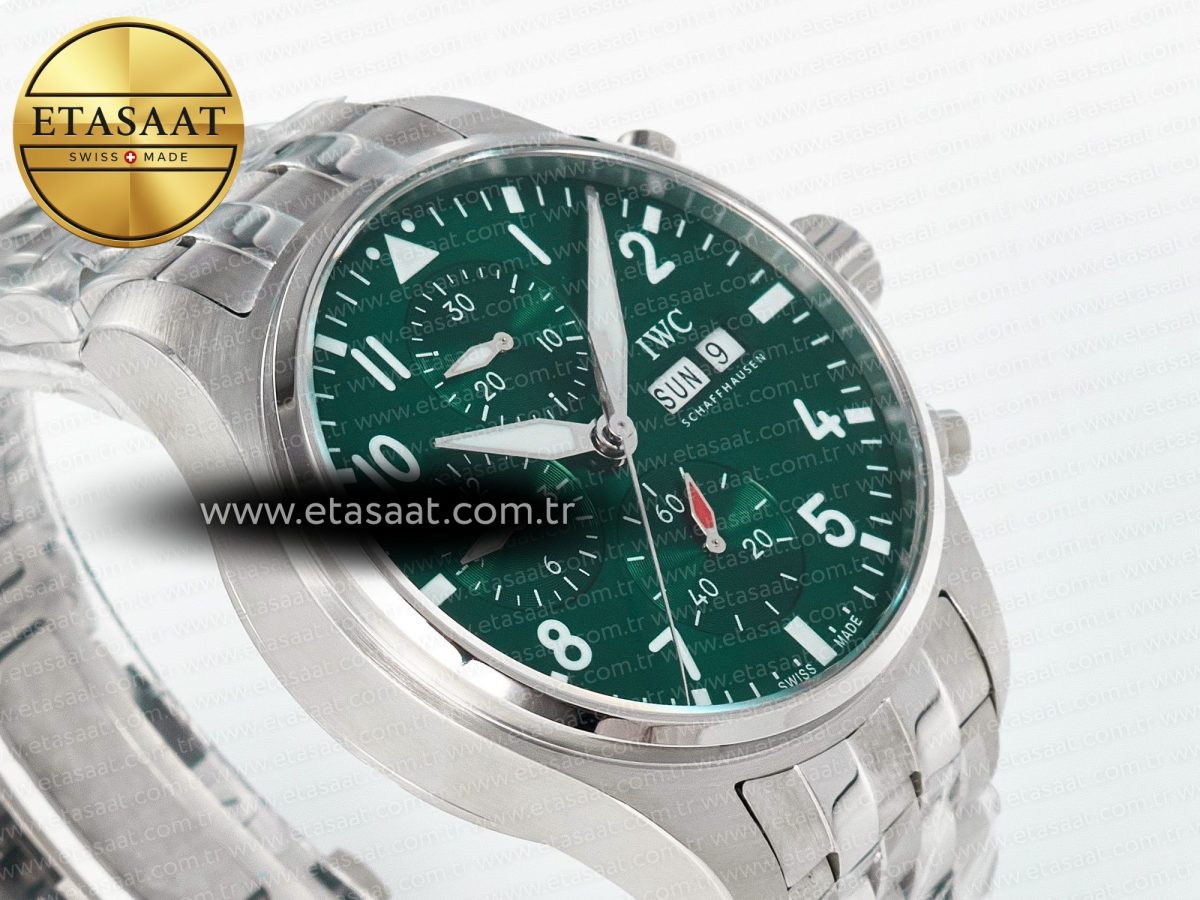 Pilot’s Watch IW388104 BLSF 1:1 Best Edition Performance Chronograph 41mm SS Green Dial On Stainless steel bracelet A7750 to 69385 - Görsel 7