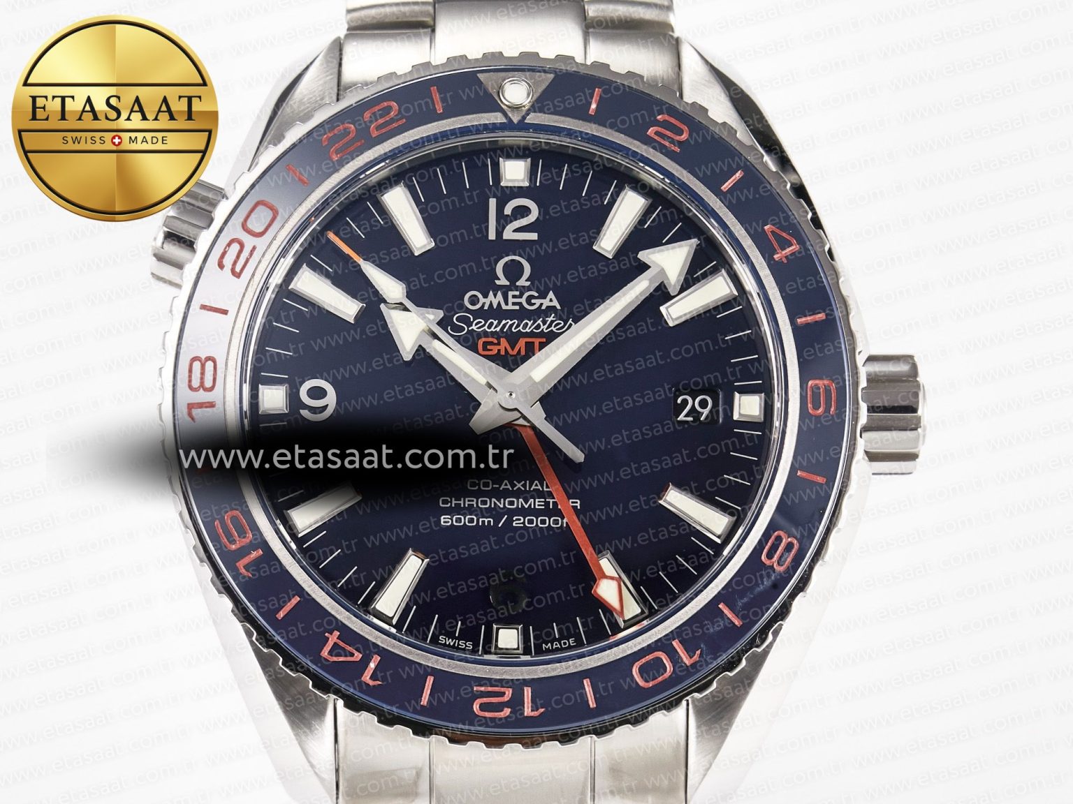 Planet Ocean 600M Co-Axial GMT 43.5mm VSF 1:1 Best Edition Blue Dial Blue Ceramic Bezel on SS Bracelet A8605 Super Clone - Görsel 4