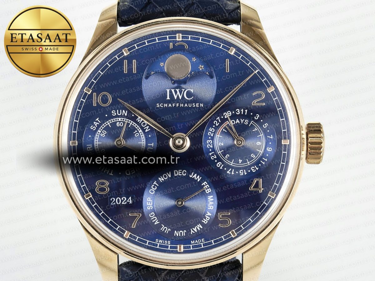Portugieser Perpetual Calendar RG 5033 APSF 1:1 Best Edition Blue Dial on Blue Leather Strap A52610 Clone - Görsel 4