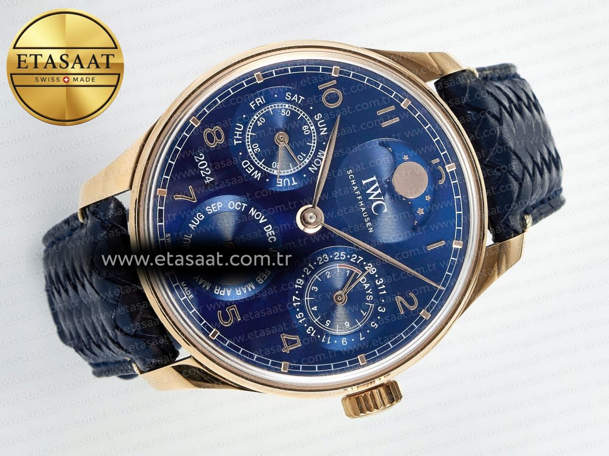 Portugieser Perpetual Calendar RG 5033 APSF 1:1 Best Edition Blue Dial on Blue Leather Strap A52610 Clone - Görsel 8