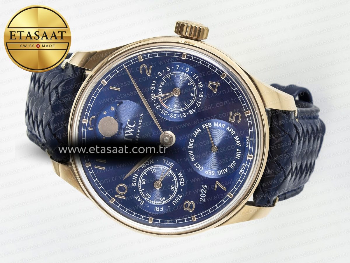 Portugieser Perpetual Calendar RG 5033 APSF 1:1 Best Edition Blue Dial on Blue Leather Strap A52610 Clone - Görsel 9