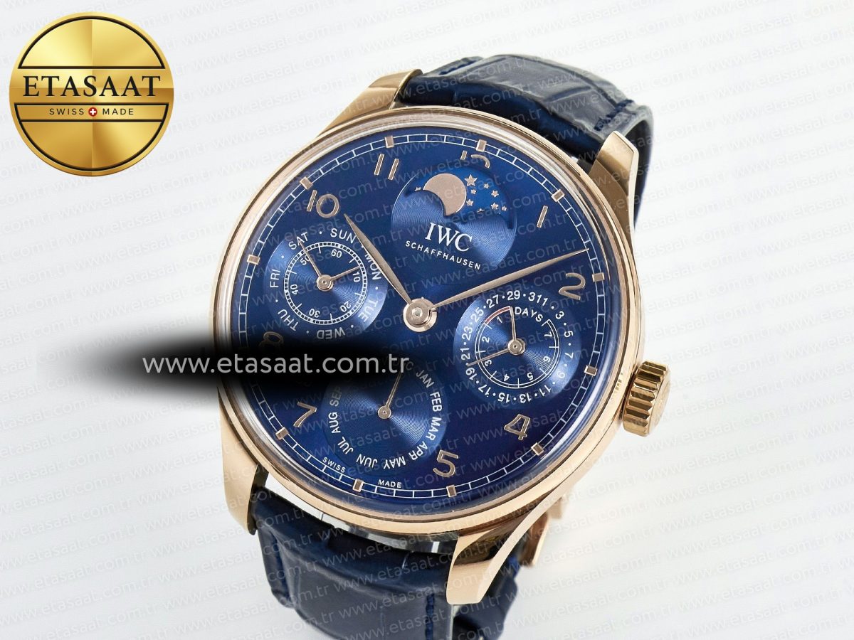 Portugieser Perpetual Calendar RG 5033 APSF 1:1 Best Edition Blue Dial on Blue Leather Strap Style 2 A52610 Clone - Görsel 1