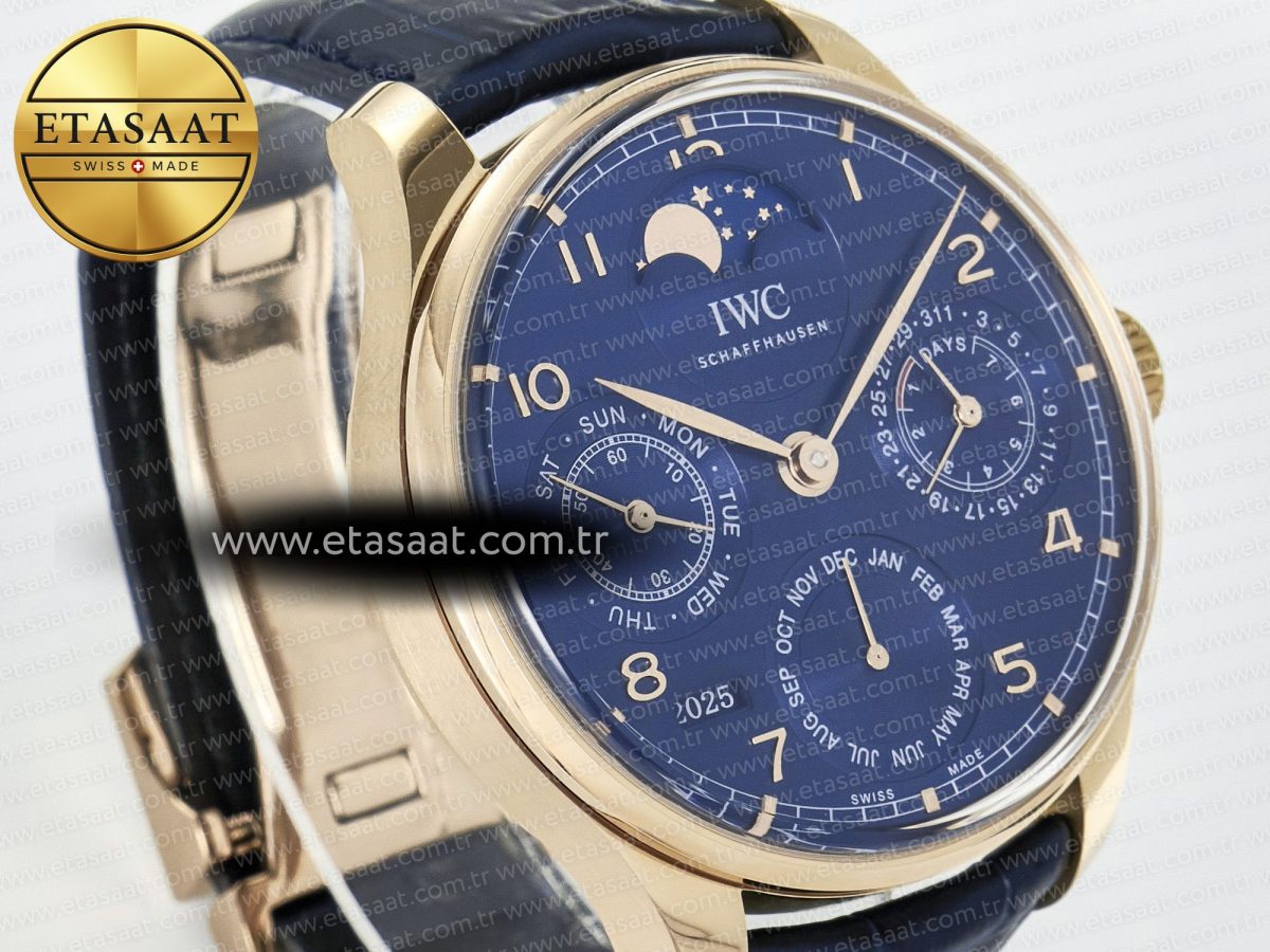 Portugieser Perpetual Calendar RG 5033 APSF 1:1 Best Edition Blue Dial on Blue Leather Strap Style 2 A52610 Clone - Görsel 5