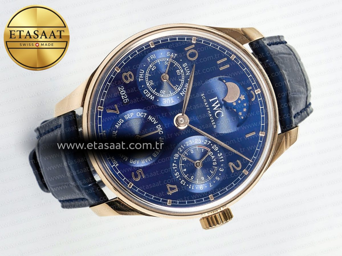 Portugieser Perpetual Calendar RG 5033 APSF 1:1 Best Edition Blue Dial on Blue Leather Strap Style 2 A52610 Clone - Görsel 8