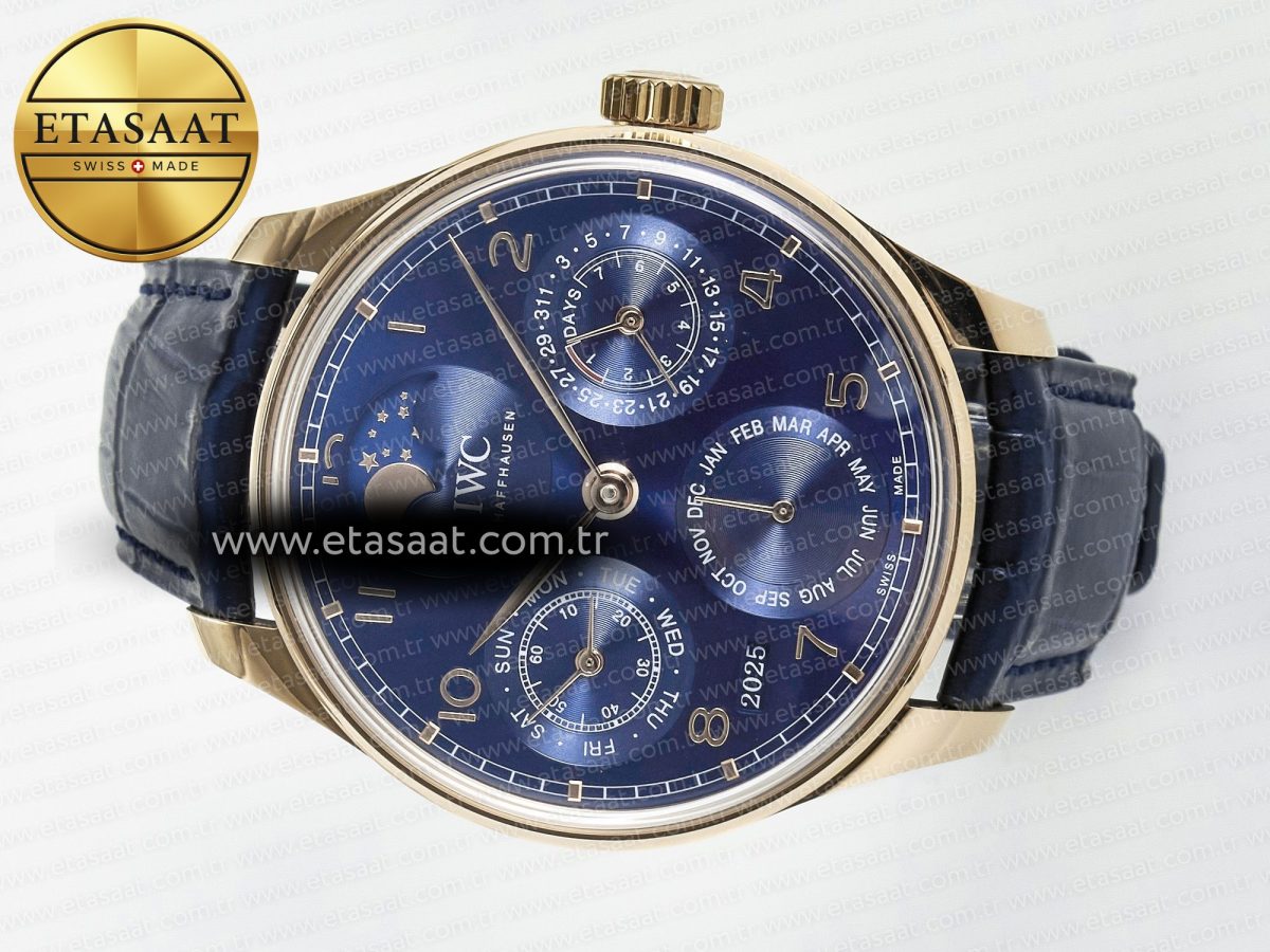 Portugieser Perpetual Calendar RG 5033 APSF 1:1 Best Edition Blue Dial on Blue Leather Strap Style 2 A52610 Clone - Görsel 9