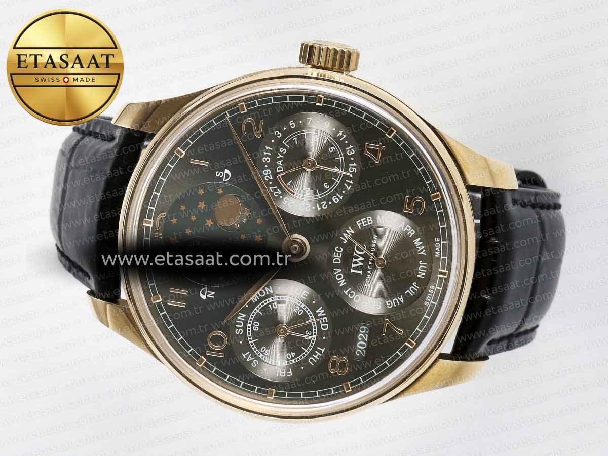 Portugieser Perpetual Calendar RG 5033 APSF 1:1 Best Edition Gray Dial on Black Leather Strap A52610 Clone - Görsel 9