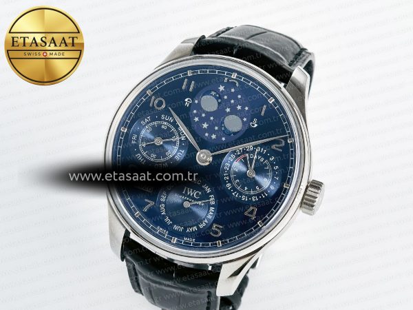 Portugieser Perpetual Calendar SS 5033 APSF 1:1 Best Edition Blue Dial on Black Leather Strap A52610 Clone