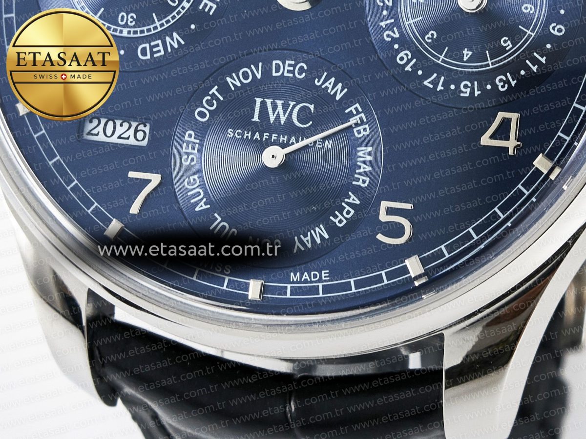 Portugieser Perpetual Calendar SS 5033 APSF 1:1 Best Edition Blue Dial on Black Leather Strap A52610 Clone - Görsel 12