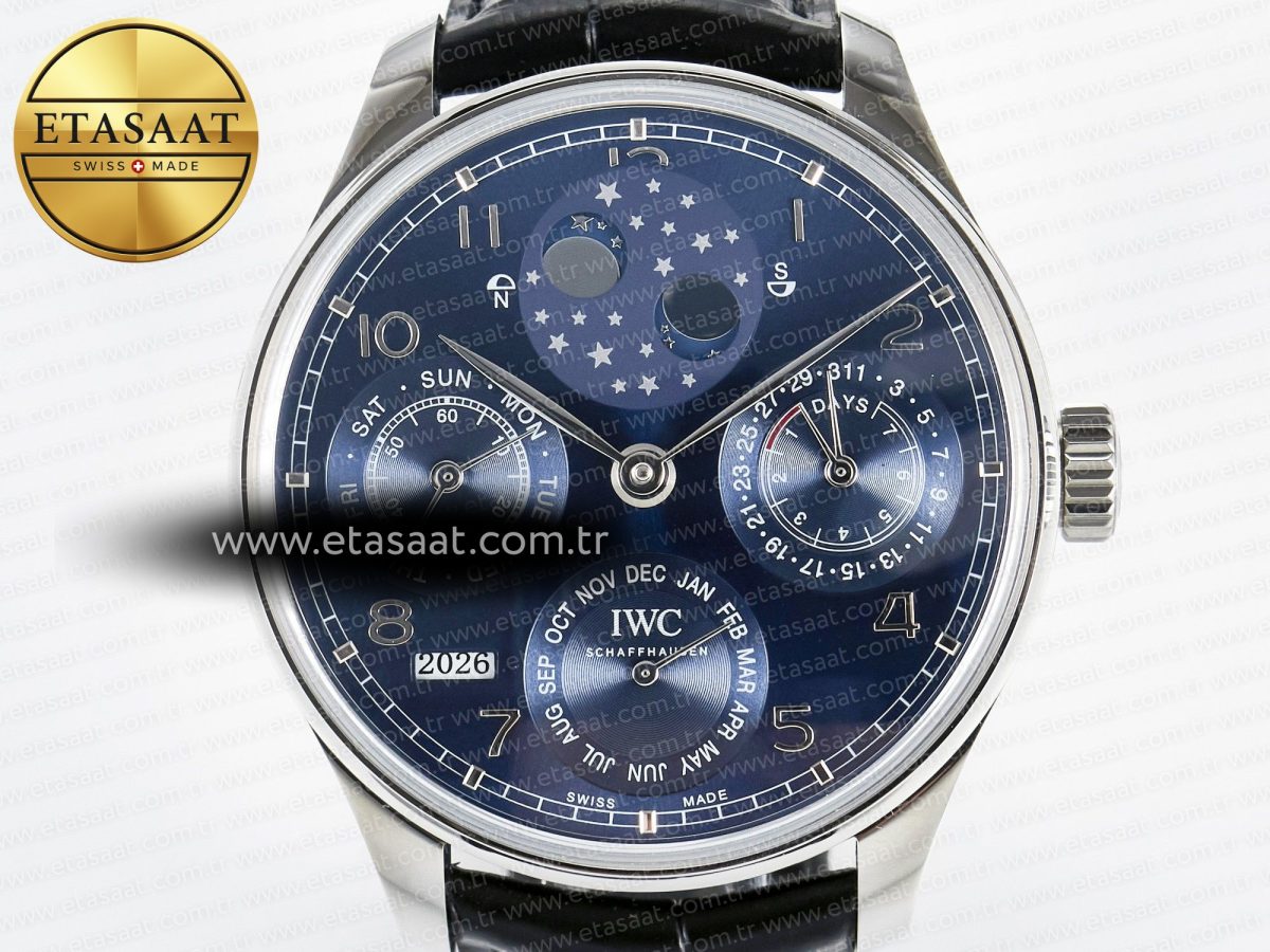 Portugieser Perpetual Calendar SS 5033 APSF 1:1 Best Edition Blue Dial on Black Leather Strap A52610 Clone - Görsel 4