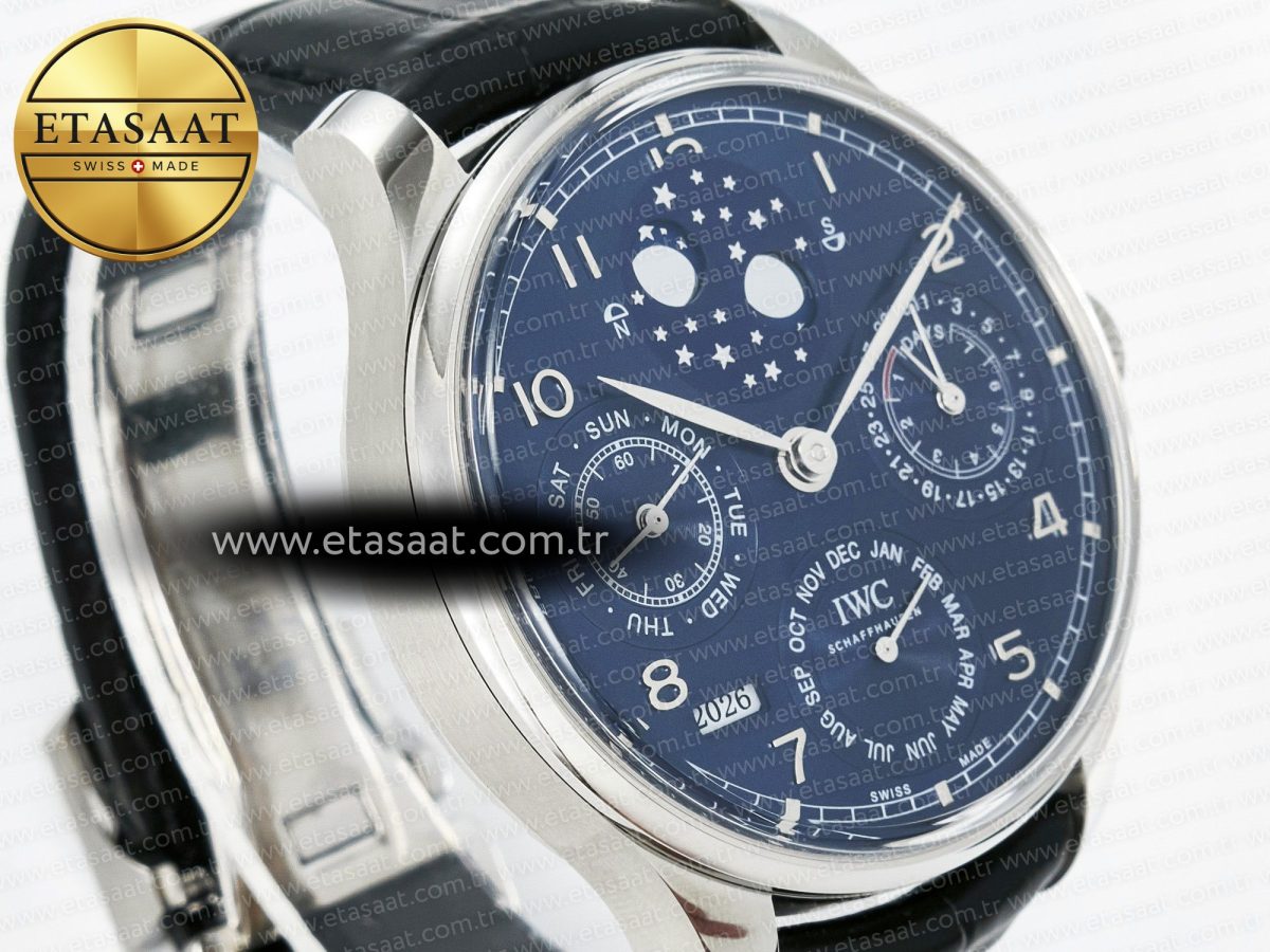 Portugieser Perpetual Calendar SS 5033 APSF 1:1 Best Edition Blue Dial on Black Leather Strap A52610 Clone - Görsel 5