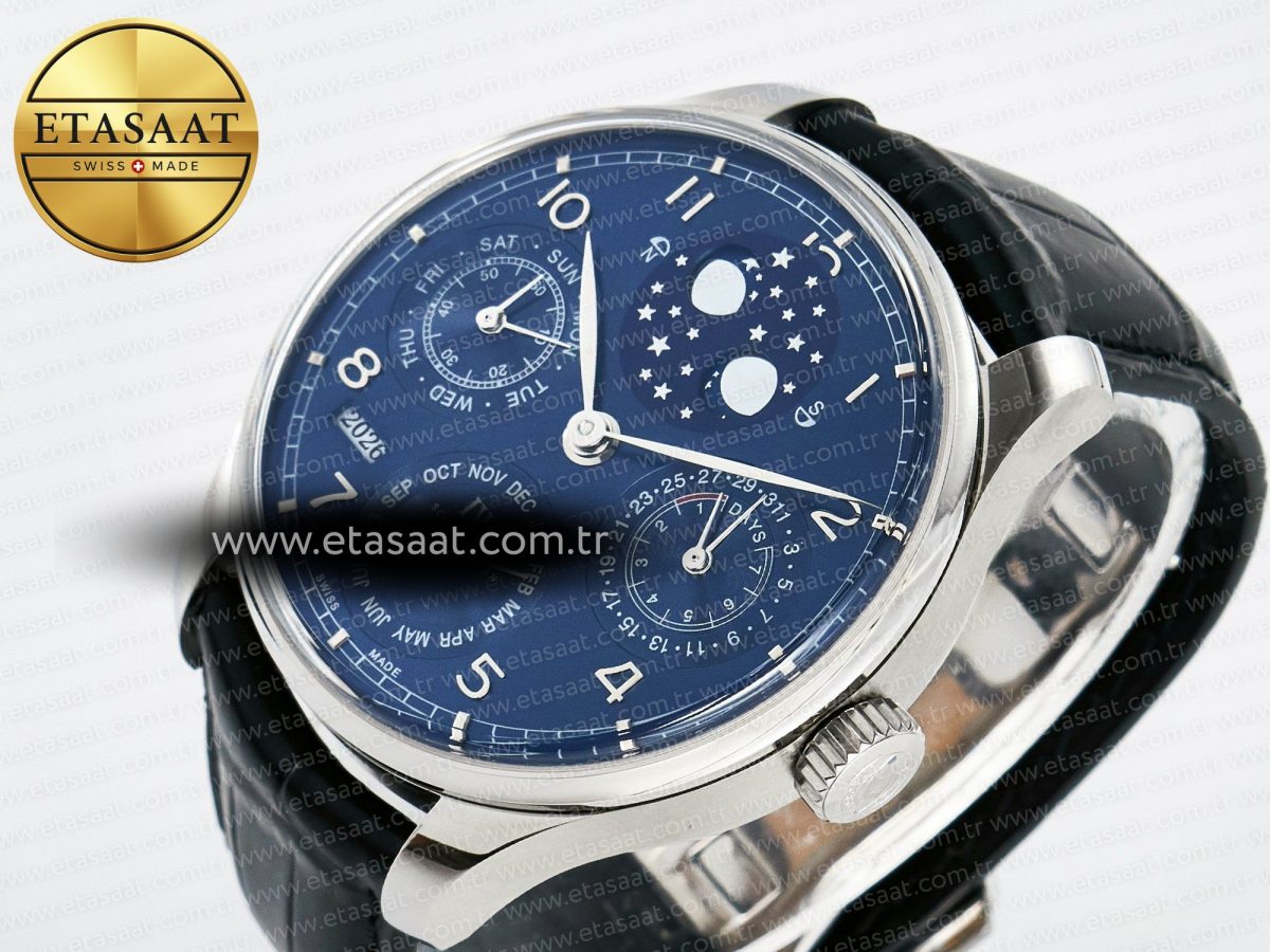 Portugieser Perpetual Calendar SS 5033 APSF 1:1 Best Edition Blue Dial on Black Leather Strap A52610 Clone - Görsel 6