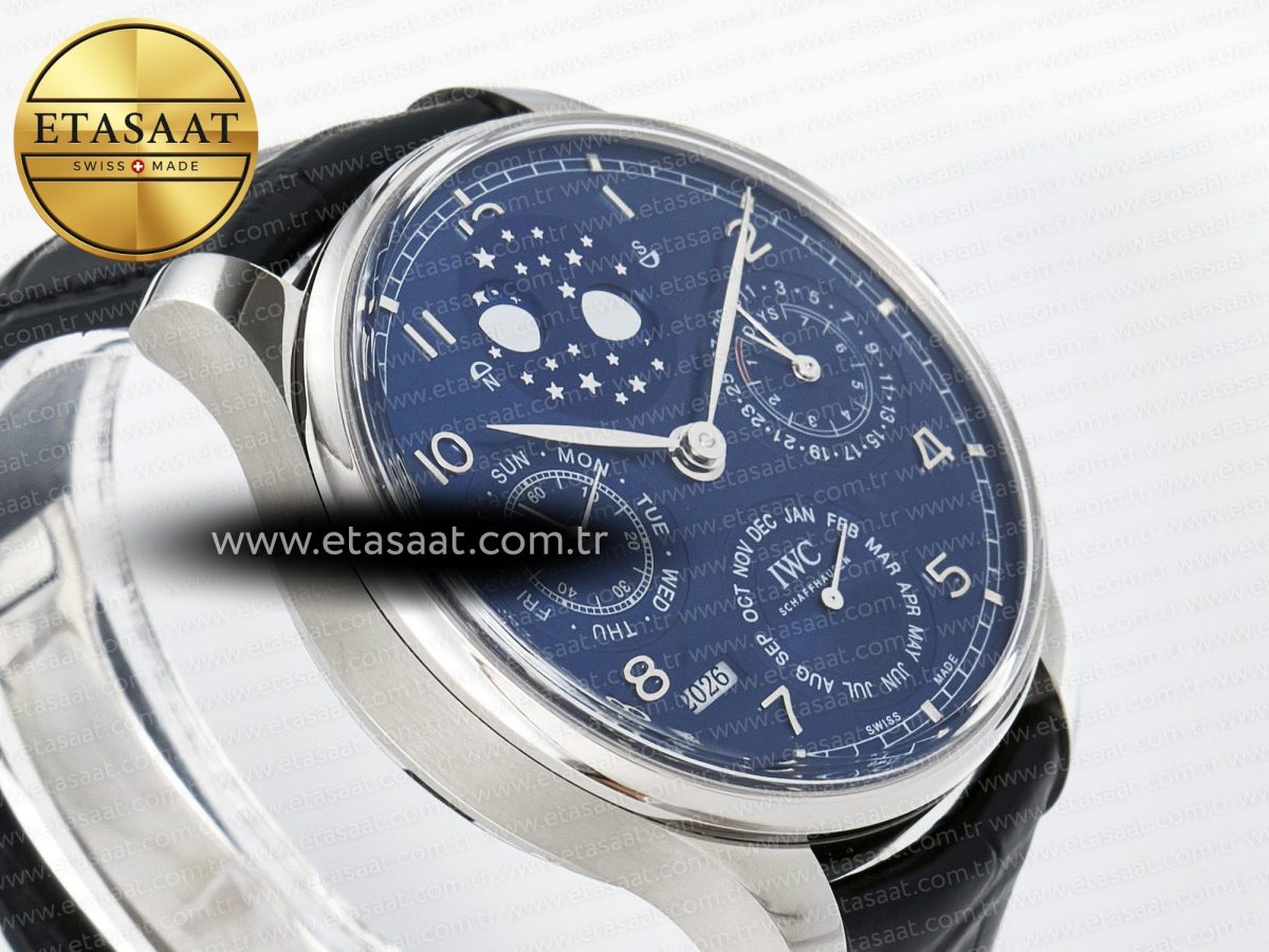 Portugieser Perpetual Calendar SS 5033 APSF 1:1 Best Edition Blue Dial on Black Leather Strap A52610 Clone - Görsel 7