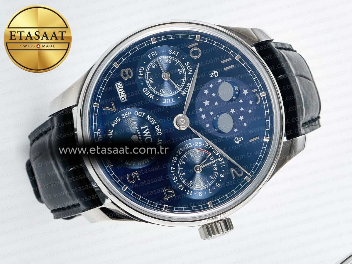 Portugieser Perpetual Calendar SS 5033 APSF 1:1 Best Edition Blue Dial on Black Leather Strap A52610 Clone - Görsel 8