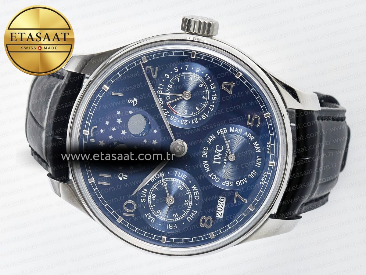 Portugieser Perpetual Calendar SS 5033 APSF 1:1 Best Edition Blue Dial on Black Leather Strap A52610 Clone - Görsel 9