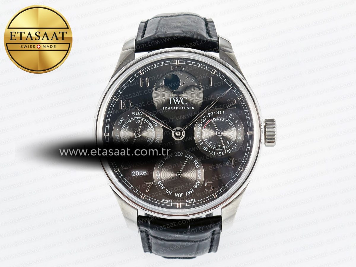 IWC Portugieser Perpetual Calendar SS 5033 Gray Dial on Black A52610 - Görsel 3