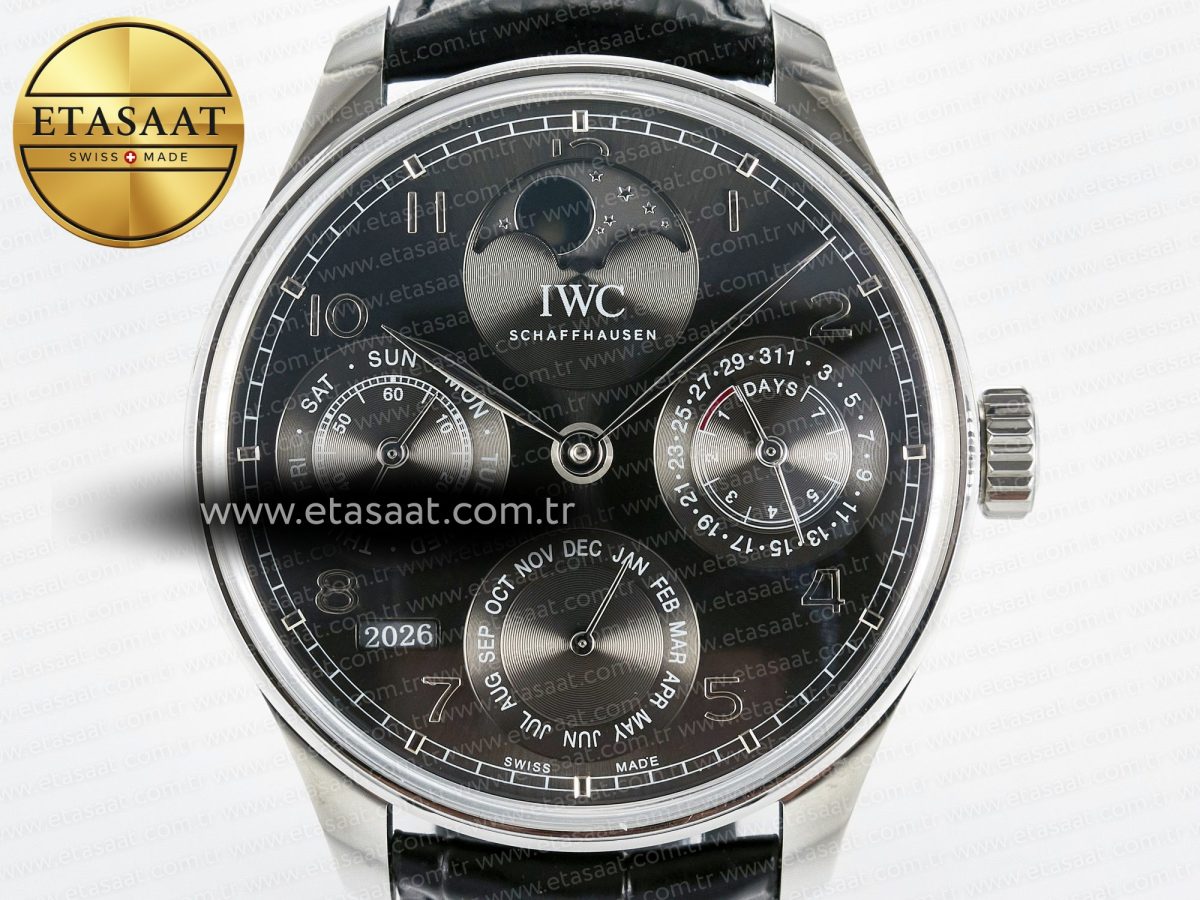 IWC Portugieser Perpetual Calendar SS 5033 Gray Dial on Black A52610 - Görsel 4