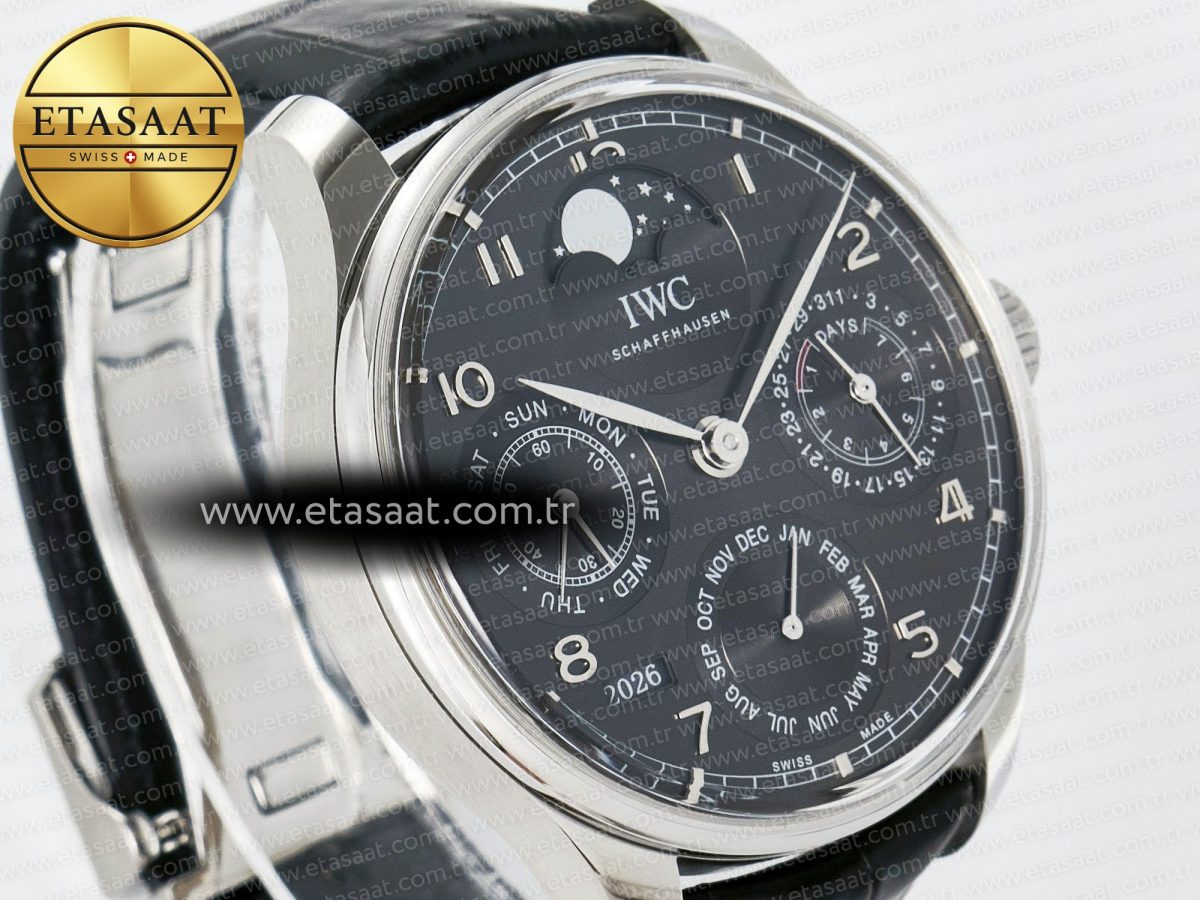 IWC Portugieser Perpetual Calendar SS 5033 Gray Dial on Black A52610 - Görsel 5