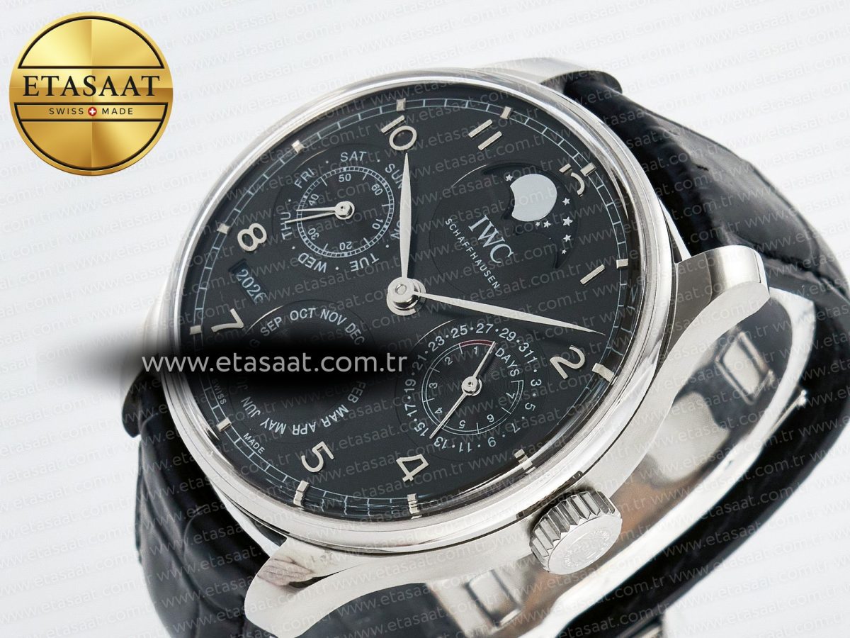 IWC Portugieser Perpetual Calendar SS 5033 Gray Dial on Black A52610 - Görsel 6