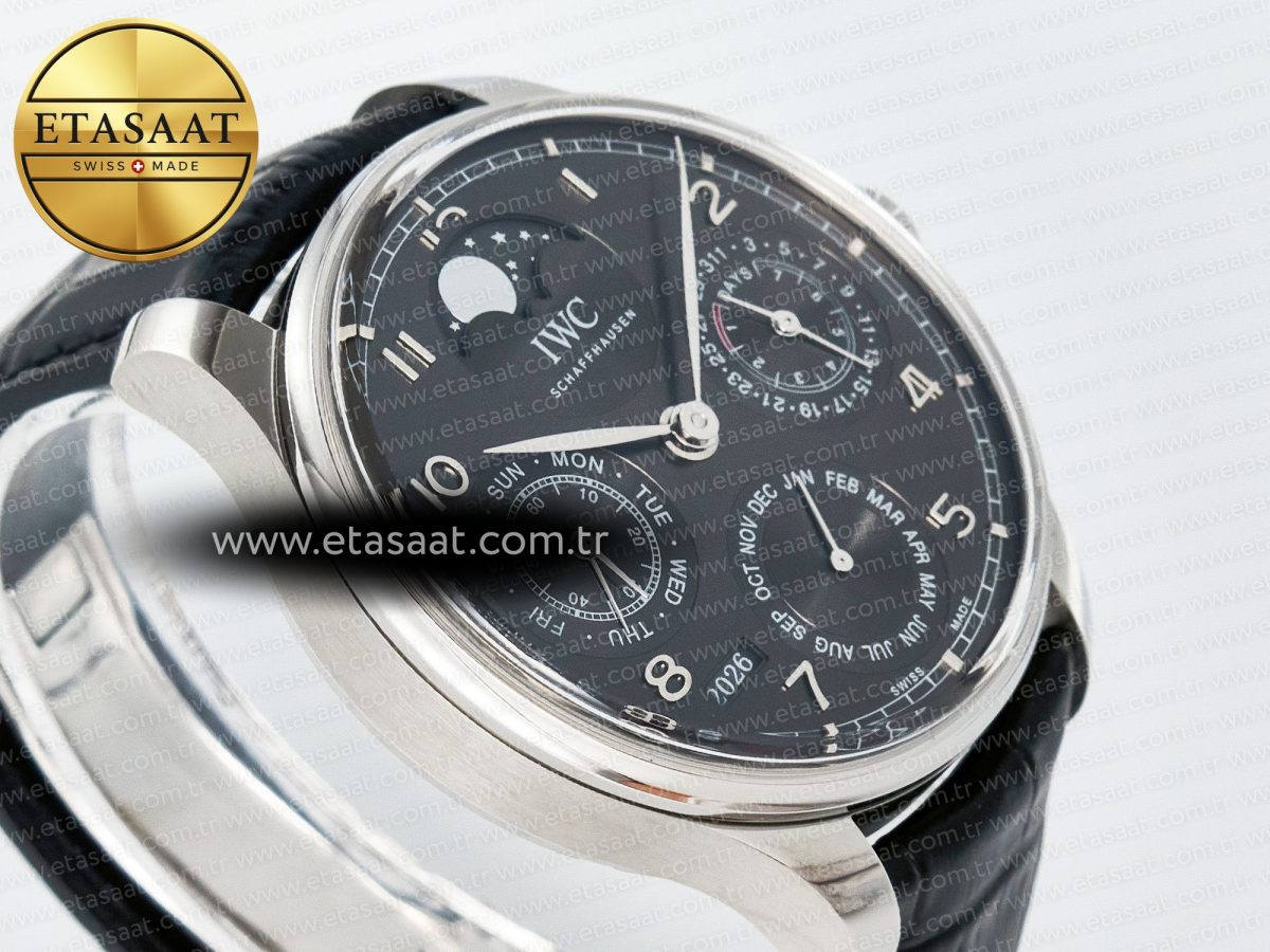 IWC Portugieser Perpetual Calendar SS 5033 Gray Dial on Black A52610 - Görsel 7